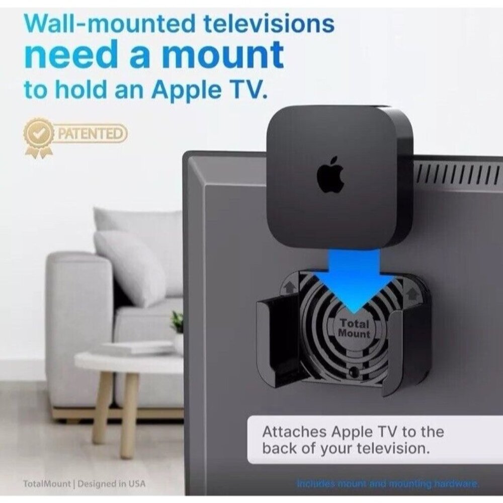 Apple Tv 4 Mount Total Mount Compatible With Apple Tv 4 Adhesive Or Hook Install